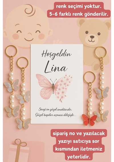 15 Adet Kelebek Kartlı Renkli Kelebek Anahtarlık - Mevlid Hediye - Kına Hediye- Sünnet Hediye Çok Renkli