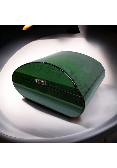 Lubinski İtaly Oval Humidor Puro Kutusu Lizard Yeşil 60's