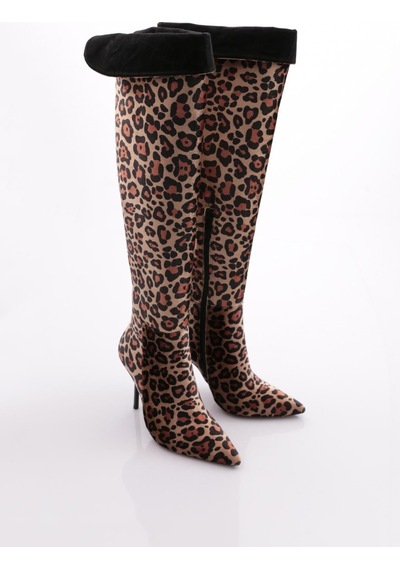 Dgn 8020 Kadin Yani Fermuarli Çizme 8020-2446-R1137 Leopar