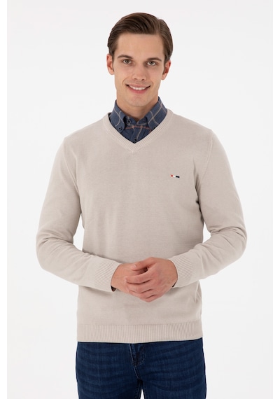 U.S. Polo Assn. Erkek Slim Fit V Yaka Taş Basic Kazak 50298283-VR049