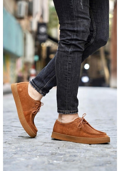 Shoetyle - Taba Süet Bağcıklı Erkek Günlük Ayakkabı 610-1004-1297 Taba