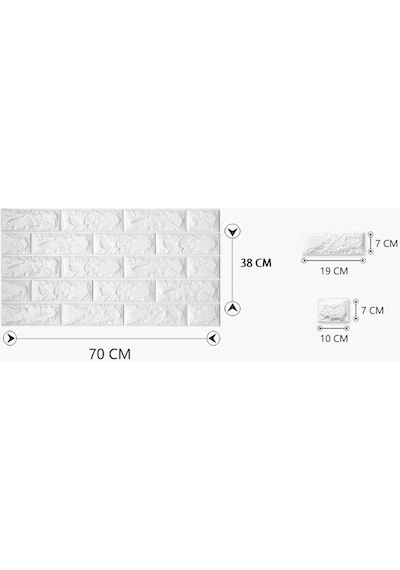Renkli Duvarlar Kendinden Yapışkanlı 3D Duvar Kağıdı Paneli 70 x 38 Cm Beyaz