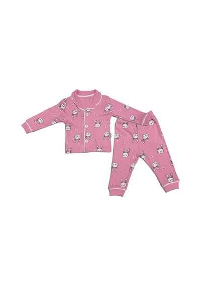 Babysena Tavşan Baskılı Kız Bebek Pijama Takımı Pembe