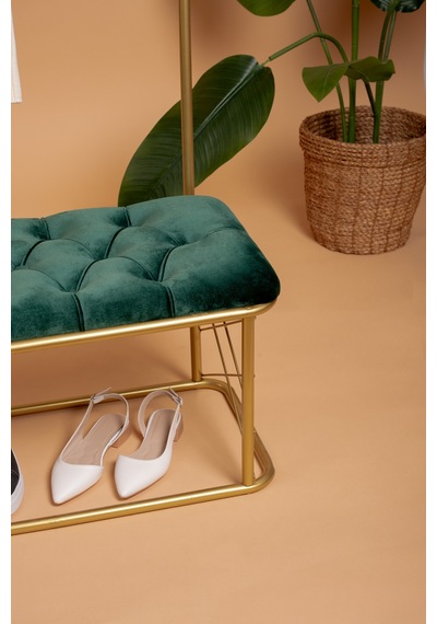 Aynalı Askılık Portmanto Ayakkabılık Kapı Girişi Vestiyer Ayakkabılık Puf Bench Gold