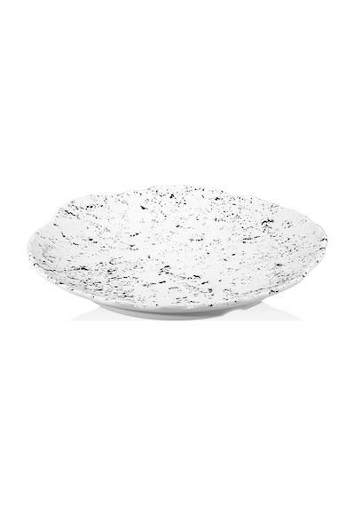 12 Adet Melamin Tatlı Tabağı Servis Tabağı - Makinede Yıkanabilir Mat Beyaz Kırçıl Desenli 28 Cm