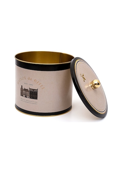 Azura Coffee Desenli Topuz Kulplu Yuvarlak Metal Saklama Kabı 17.5 x 15.5 CM 3.5 L Çok Renkli