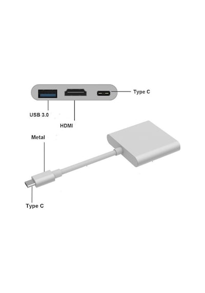 Ally 4K Type C Hdmi Görüntü Aktarıcı 3 In1 Şarj Usb Çıkışlı Kabl (293074694)-Gümüş