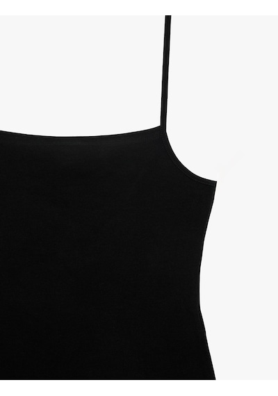 Koton Pamuklu Ribanalı Slim Fit Kare Yaka İp Askılı Atlet Bluz Siyah 7wak10044ek