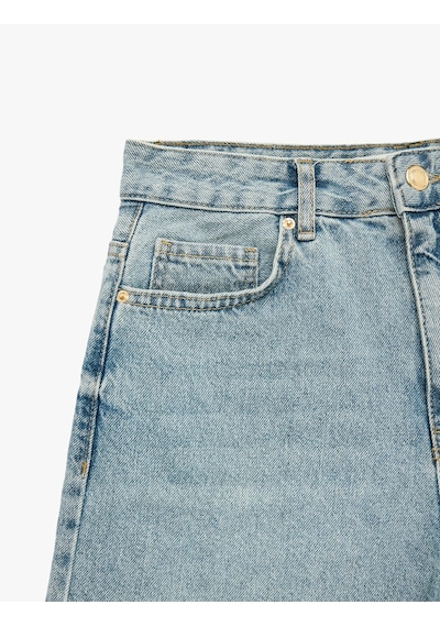 Koton Pamuklu Rahat Kalıp Duble Paça Mini Denim Şort Orta İndigo 6sal40032md