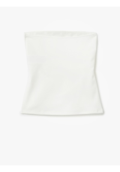 Koton Krep Scuba Kumaş Drape Detaylı Asimetrik Straplez Üst Beyaz 5sak10017ek Beyaz