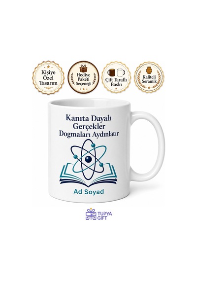 Bilimsel Düşünce Kanıta Dayalı Gerçekler Dogmalara Karşı Baskılı Porselen Kupa Hediye Beyaz / Çok Renkli