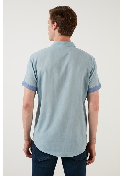 Buratti Pamuklu Slim Fit Düğmeli Yaka Kısa Kollu Erkek Gömlek Cf21S112546 Aqua