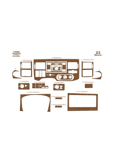 Ford Transit Journey Torpido Kaplama 2006-2010 19 Parça Açık Meşe