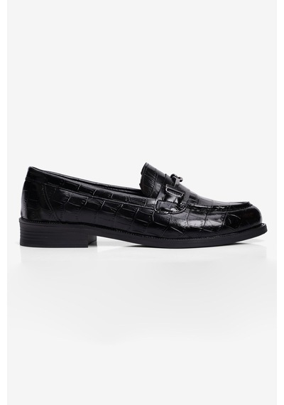 Mubiano Kadın Kroko Loafer Metal Aksesuarlı Klasik Günlük Ayakkabı Kolej Siyah Siyah Krokodil Mubiano Kadın Kroko Loafer Metal Aksesuarlı Klasik Günlük Ayakkabı Kolej Siyah Siyah Krokodil