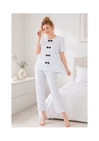 Elitol Raporlu Viskon Kadın Dantelli Pijama Takımı Desenli-8