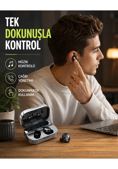 Kablosuz Kulak İçi Bluetooth Kulaklık Dokunmatik Kontrol Ve Led Şarj Ekranı Standart