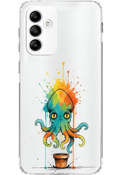 Samsung Galaxy M23 İle Uyumlu Splash Ahtapot Tasarımlı Şeffaf Silikon Kılıf Şeffaf