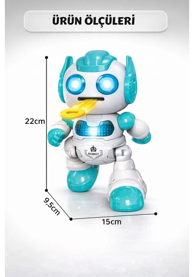 Uzaktan Kumandalı Sesli Işıklı 9 Fonksiyonlu Programlanabilir Disk Fırlatan Şarkıcı Oyuncak Robot