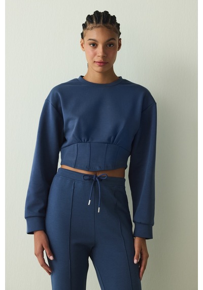 Penti İndigo Belle Line Bisiklet Yaka Crop Sweatshirt