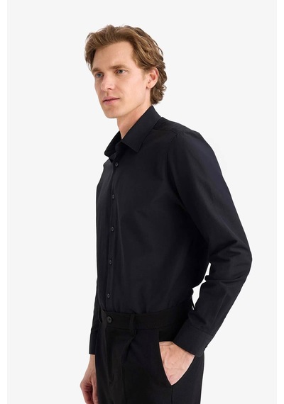 Defacto Modern Fit Polo Yaka Uzun Kollu Gömlek G0375ax26spbk27 Siyah-bk27