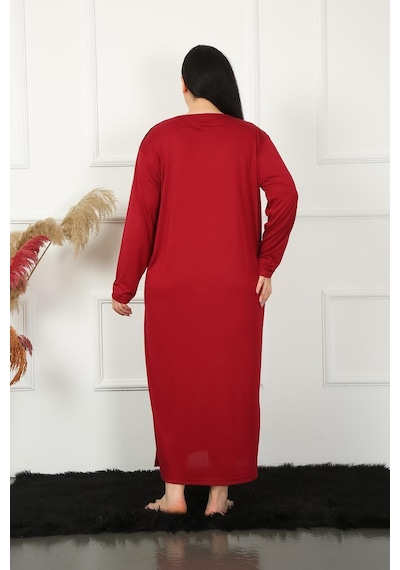 Akbeniz Big Uzun Kol Dantelli Bordo Anne Gecelik 1355