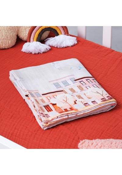 Organik Pamuk, Şehir Desenli Müslin Bebek Battaniyesi