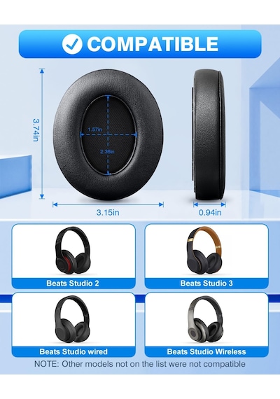 F Feych Beats Studio 3 & Beats Studio 2 B0500/ B0501 İçin Beats Studio Yedek Kulak Pedleri 2 Parça Gürültü Yalıtımı Rahat Bellek Köpüğü Kulak Yastıkları Siyah