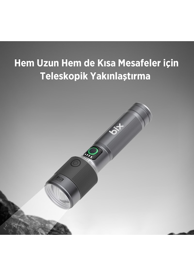 Bix Bx2101fl 30w Led 1450 Lümen Şarjlı Uzun Menzilli El Feneri Gri