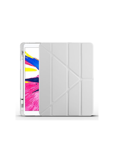 İpad 10.2 2021 9.nesil A2602-a2603-a2604-a2605 Uyumlu Kalem Bölmeli Dönebilen Üçgen Standlı Tri Folding Tablet Kılıfı - Açık Yeşil - T18483