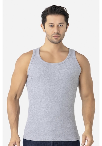 Arma Yıldız Erkek Gri Fitilli Atlet Pamuklu Likralı Kaşkorse Halter Yaka Slim Fit Atlet Gri