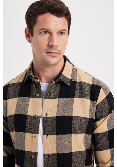 Tudors Erkek Slim Fit Dar Kesim Kareli Kışlık Oduncu Gömlek-42337 Siyah