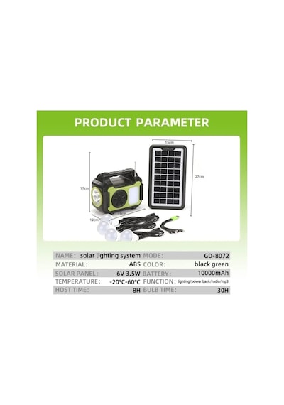 Güneş Enerji Panelli Solar Aydınlatma Sistemi Powerbank Kamp Doğa Balık Karavan Fener Fm Bluetoth