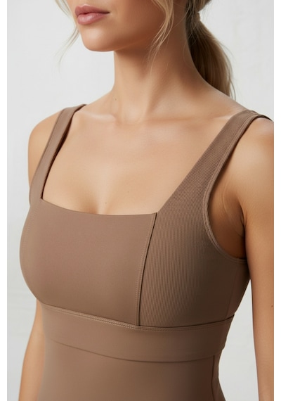 Yüksek Bel Toparlayıcı Tayt & V Sırt Destekli Spor Sütyeni - Sculpt Set Kahverengi