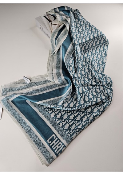 Miorel Scarfs Yeni Sezon Harf Desen Cd Vual İpek Şal Fular Silk Scarfs Shawl Hijab Su Yeşili