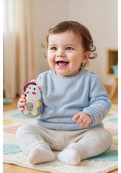 Işıklı Ve Sesli İnek Çıngırak Bebek Oyuncağı Askılı Aktivite Oyuncağı 3 Ay+ Beyaz