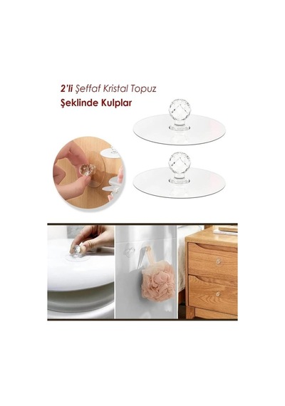 2 Adet Yapışkanlı Kristal Kulp Tutma Kolu Askı Dolap, Ayna, Kapak Çekme Kulpu Topuz Diğer