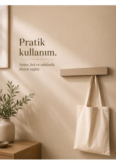 Berlin Portmanto Metal Duvar Askılığı Elbise Askılığı Vestiyer Askılık Gizli Kancalı Antre Hol Mont Çanta Havlu Askısı Beyaz 80 Cm Cappuccino