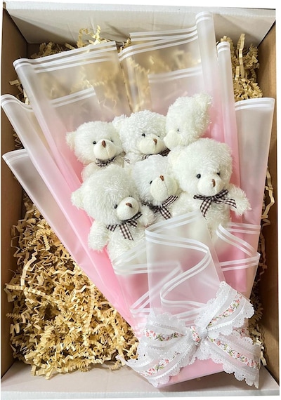 Sevgiliye Özel Peluş Ayıcık Buketi - 6 Adet Yumoş Peluş Ayılı Buket Özel Büyük Kutusunda