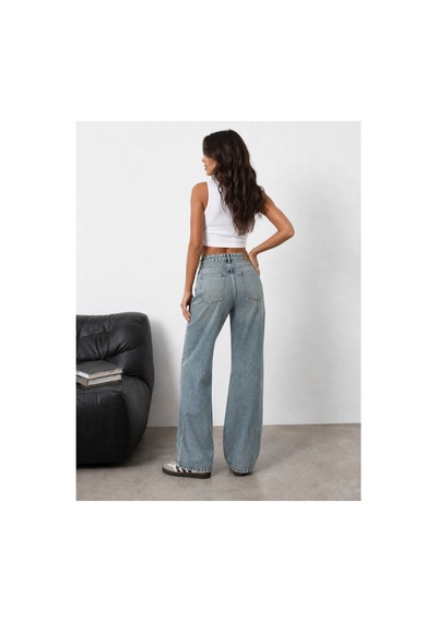 Kene Jeans Yeşil Tintli Tam Kalıp Yüksek Bel Straight Denim Pantolon Yeşil Tint
