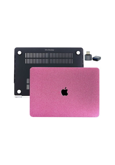 Apple Uyumlu MacBook Air 13 Kılıf Simli Parlak Vinil Sert Hard Case Tpu Taban İnce Hafif A2337 A2179 A1932 Açık Pembe