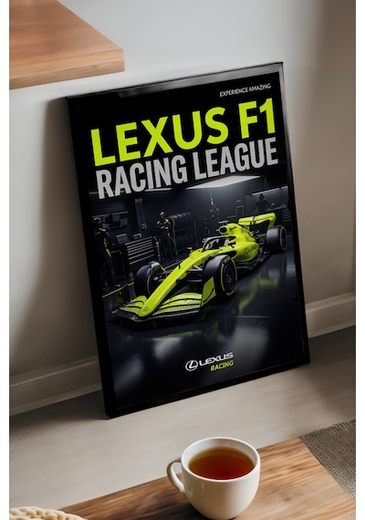 Lexus F1 Siyah Ahşap Çerçeveli Poster, Dekoratif Formula 1 Duvar Tablosu