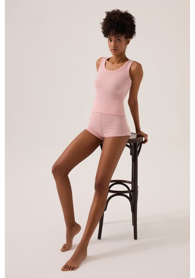 Los Ojos X Ece Pembe Modal Kumaşlı Askılı Şortlu Pijama Takımı Ribbed Pj3 Pembe Pembe
