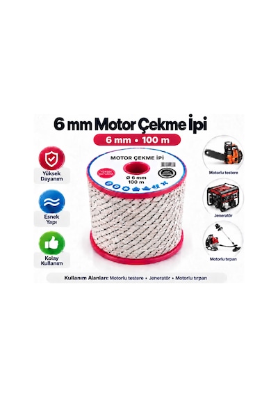 Algaride 6 Mm Motor Çekme İpi 100 Metre Motorlu Testere Jeneratör Motorlu Tırpan Çim Biçme Su Motoru Ve Benzinli Makineler İçin Starter Marş İpi