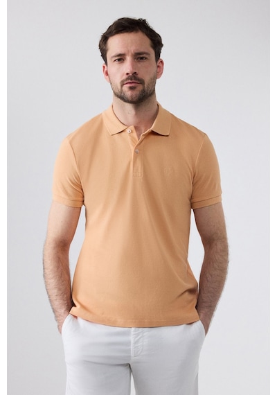 D's Damat Ds Damat Regular Fit Kayısı Pike Dokulu %100 Pamuk Kıvrılmaz Polo Yaka Nakışlı T-shirt 4HC14ORT51000 Sarı