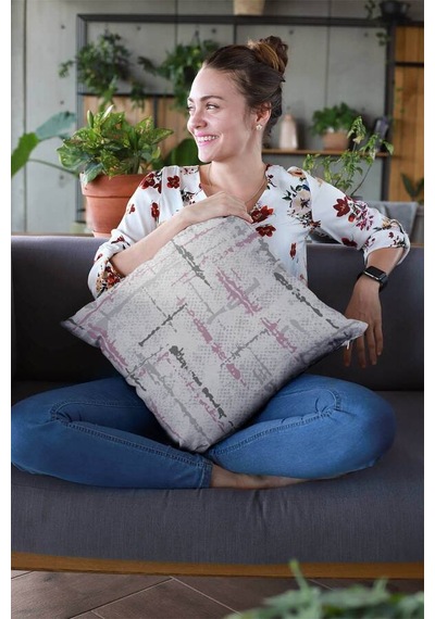 Pembe Vintage Çift Taraflı Yastık Kırlent Kılıfı Krl409n11