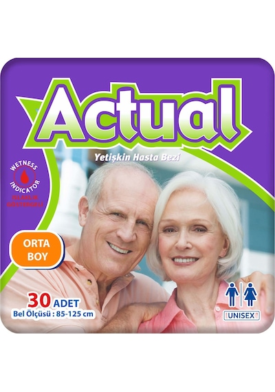 Actual Orta Boy Yetişkin Hasta Bezi Medium Beden 30'Lu