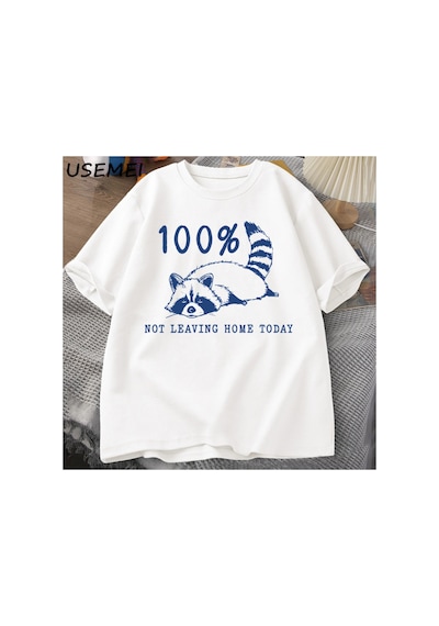 Tarzsokak 100% Bugün Evden Ayrılmıyor T Shirt Kısa Kollu Rakun Yorgun Yorgun T-shirt Anne Hayat Vintage 2903