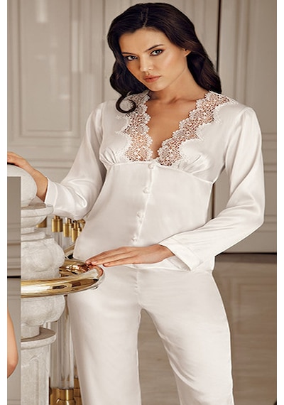 İmaj 1010 Çeyizlik Dantelli Saten 6'lı Set -ekru Ekru