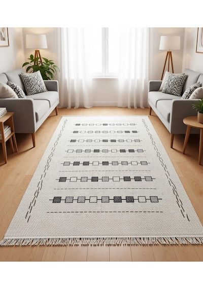 Küçük Kutular Modern Halı Dekoratif Kilim Krem