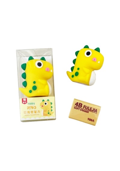 Dinozor Kalemtraş 3d Şekilli Silikon Kalemtraş - Sarı